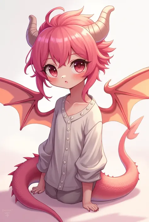 Pink haired anime dragon in casual dress