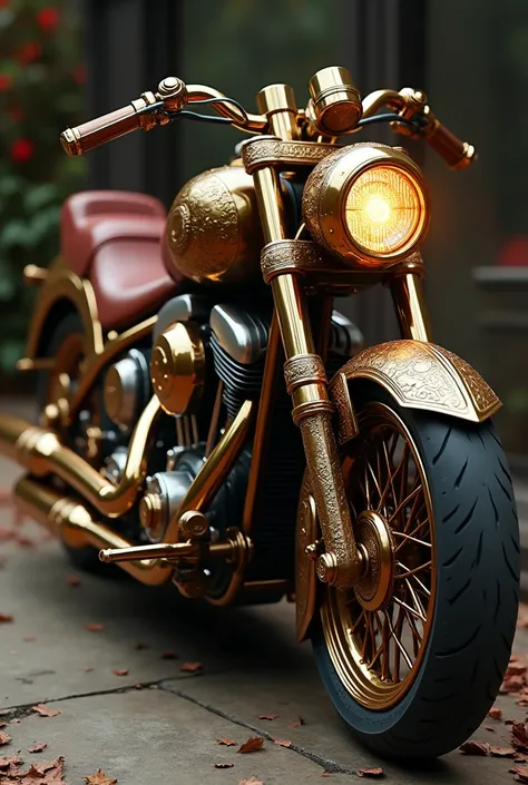 Hello, can you help me create a hyperrealistic motorcycle, based on the style of steampunck, Fabergé and art Nouveau, photorealistic, UHD 16K, thanks