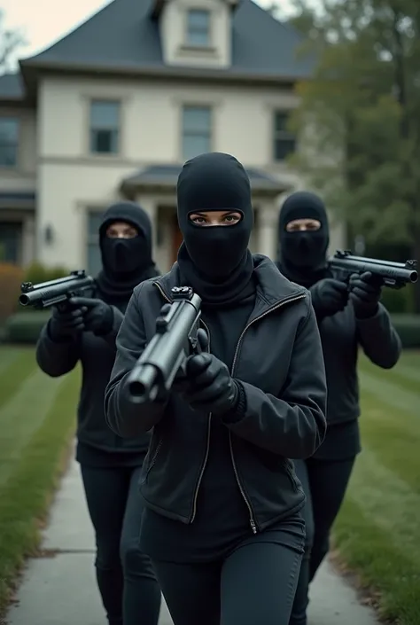 3 women with balaclavas and guns to hold up a house looking for money 