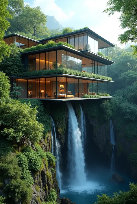 Admire the waterfall、Luxury glass villa