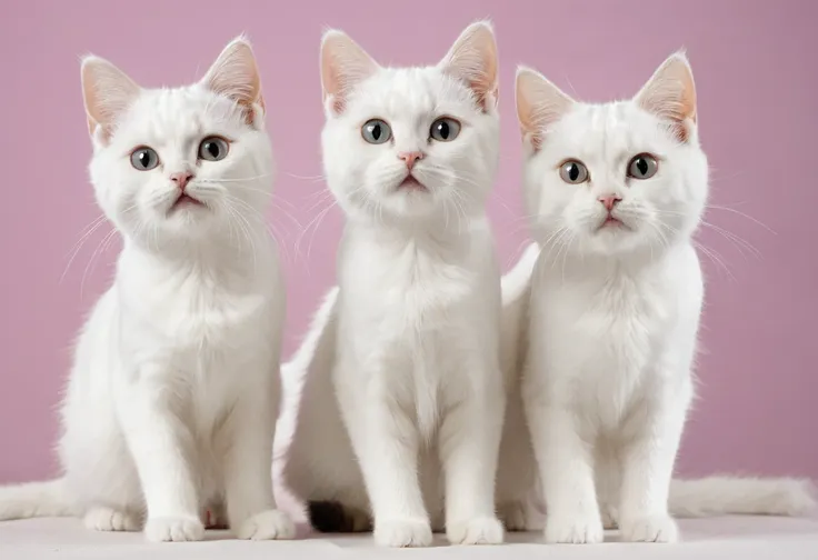 ３white cat, the flehmen phenomenon, ((standing and dancing, front legs spread out to the left and right)), close-up of two cats&...