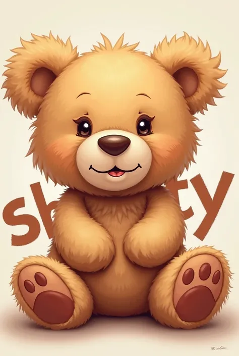 A paint of a teddy bear with the word (shawty ) in bold font behind it 