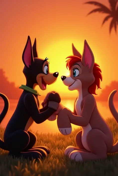 Bolt and mittens from the Disney movie having sex at sunset feral version