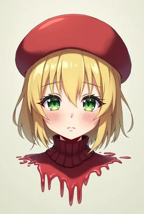 Vtuber Shigure Ui&#39;s severed head is peeking at us。
Shigure Uito has blonde hair and green eyes、Wearing a red round hat。