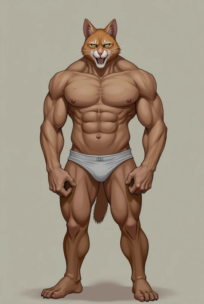 Alone, furry, the second, cat, male, e621, standing, wearing bikini, wearing underwear, muscled body, Front view, with rough poses
