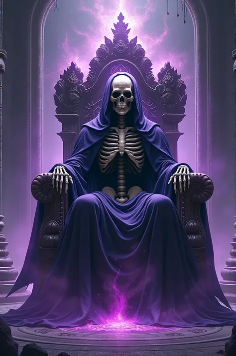 A skeleton god sitting on his throne