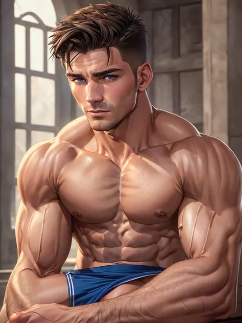 Masseter muscle film、well built、European male stars、(Handsome(brunette)、male people、35yo、cool guy、gay twinks、underdressing、cool guy、musculous、eBlue eyes、short detailed haide in and out、NSFW、Large size、Authentic texture、barechested、large bulge、Rugby player、...