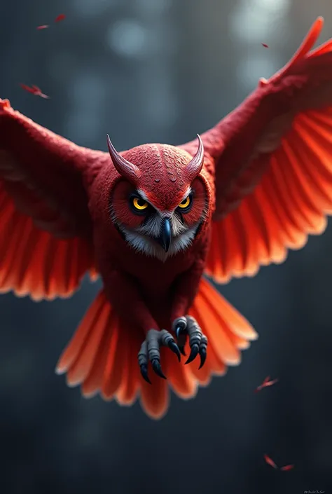 Make me a picture of a red owl with open owl wings model