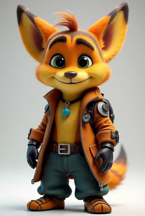 make Ratchet from Ratchet and Clank with baggy pants and a baggy coat
