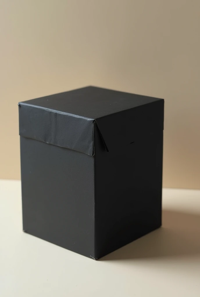 create a black cuboid shape cardboard box in upright position. a single one. more tall