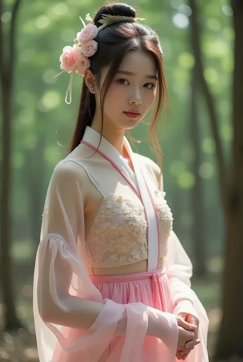 best picture quality，Very detailed，extremely high resolution，Perfect body proportions，Works by top photographers,beautiful girl, (best picture quality, Masterpiece: 1.2), Super detailed, Solo selfie, 
full-body shot, (Transparent Hanbok Transparent Korean ...