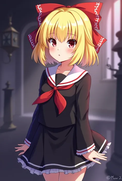 Touhou Project Rumia is cute　Yellow Hair　Red ribbon, black sailor suit, no hat