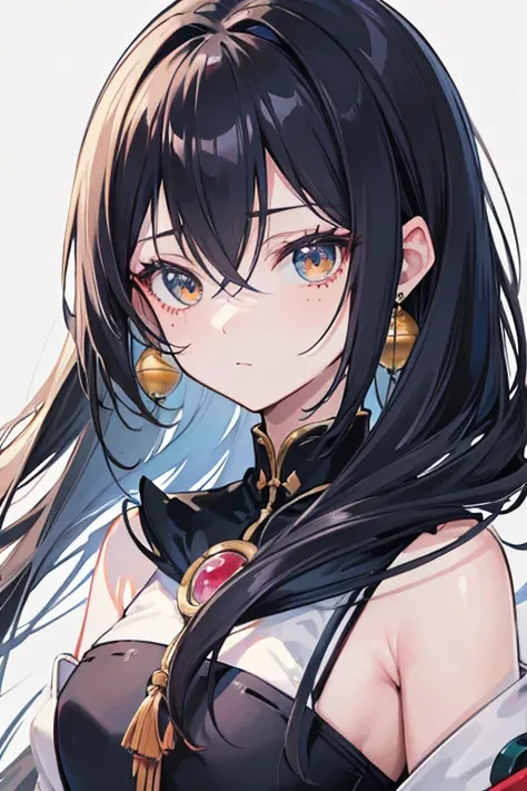 masterpiece, best quality, {best quality}, {{masterpiece}}, {highres}, focus, anime style, a closeup of a cartoon of a woman, girl design, portrait, giesha, anime image, long hair, black hair, straight eyes, hair covering ears, polished and powerful look, ...