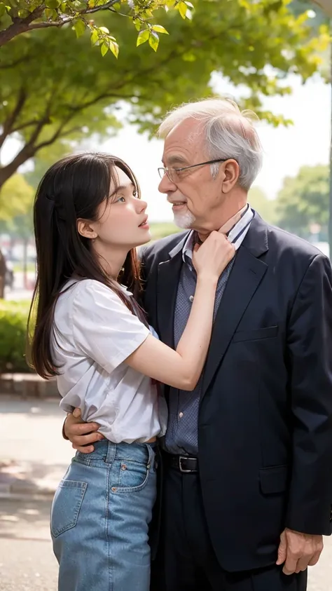 (18 year old girl and old man), a girl and an old man are having sex together in a park.(the old man has )) ( no teacher&#39;s c...