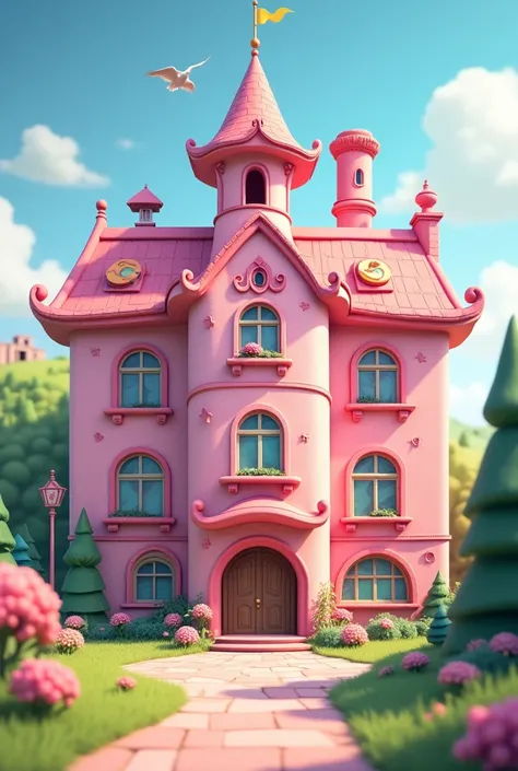 Cute pink big building academy