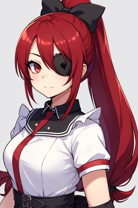 Cute Girls　Gothic Nurse Clothing　Red hair　Drill Hair　ponytail　真front　Eye patch　Angel&#39;s wing　Devil&#39;s Tail　tooth　Background white　Upper Body　Anime Style　sd　　One person　front　Big Tits　smile