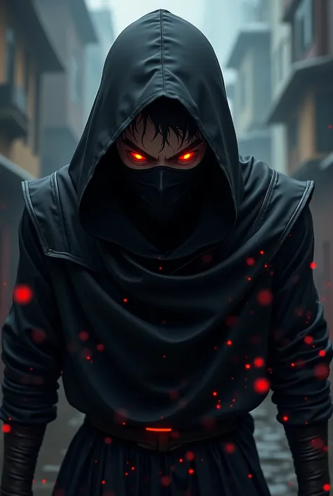 An anime evil ninja who has red eyes,wear full face mask 