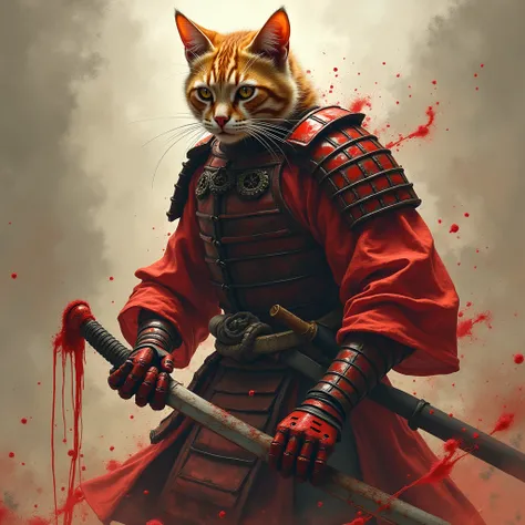 samurai cat kills his human master, blood everywhere