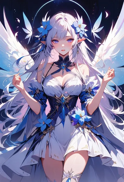 There is a doll，There is a purple and white skirt and a white skirt, space flower Fairy, astral Fairy, Elf, Ethereal fantasy, Ethereal!!!!!!!, Fairy, She is surrounded by frozen flowers, 美麗的Fairy, water Fairy, beautiful Fairy, of Ethereal fantasy, 微笑如Immor...