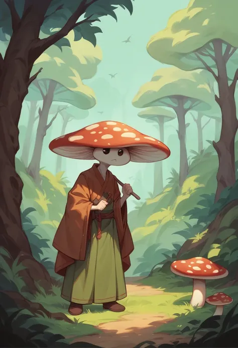 Crea un coniglio,dressed in 19th century clothes,in an enchanted forest,looking at the camera with a serious look,leaning on a large mushroom