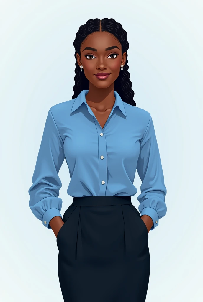 Clipart of dark womans corporate dressing. Blue shirt and decent black skirt in braids