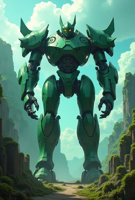 Draw a green giant robot with 6 arms in the shape of a Thai giant.