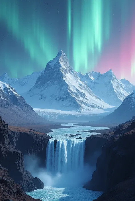 AI Image Prompt:** "A dramatic landscape in Iceland with a cascading waterfall, a glacier in the background, and the Northern Lights dancing in the sky."