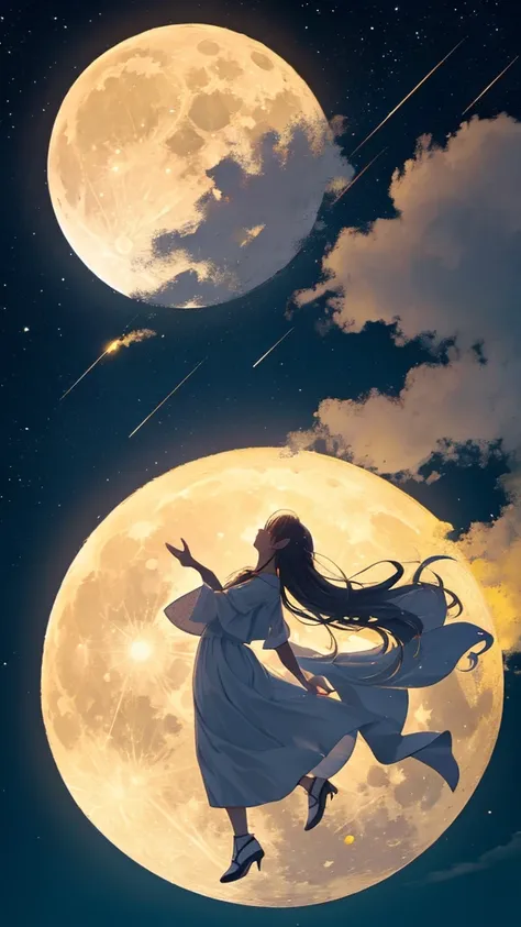 Yellow Moon、full moon、Starry Sky、Moon in the middle of the sky、There is no one