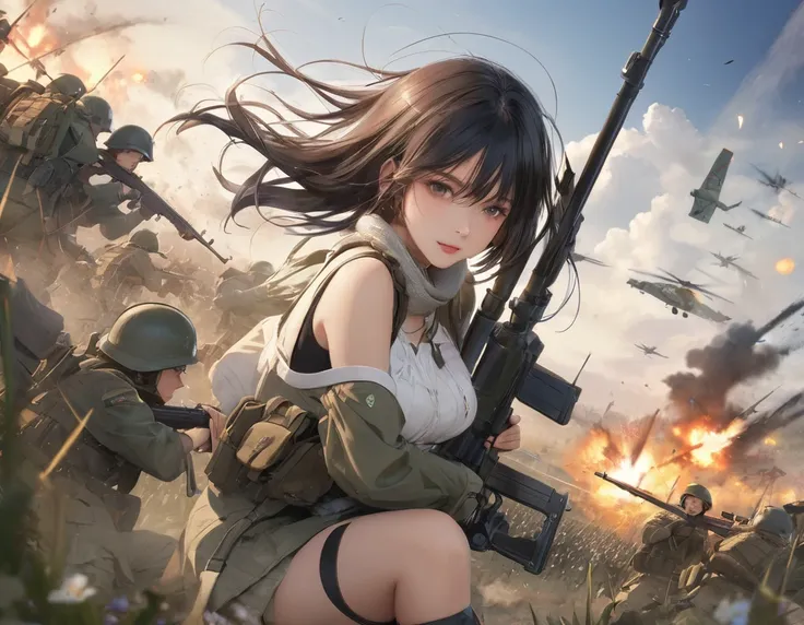 (masterpiece, Highest quality:1.2), One girl, battle field, borderlines