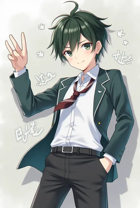 Greenish black hair、Center PartingのショートヘアのHigh school boys。Iris、Small eyes。school uniformを来ている。Virgin。Masculine features。High school boys!Center Parting!school uniform!