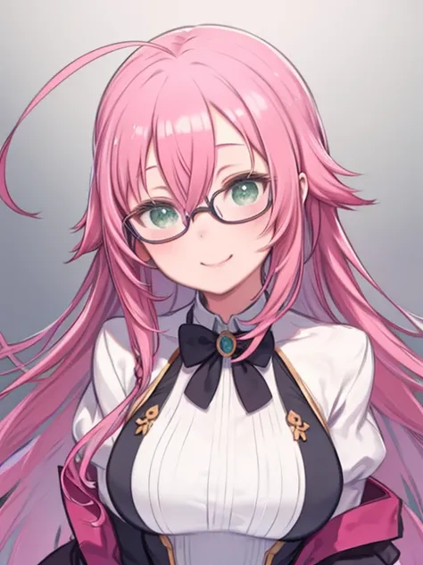 One Woman、private teacher、Big Breasts、Pink Hair、Long Hair、Ahoge、Kind older sister、Pink Glasses、Green Eyes、smile、Droopy eyes、mature