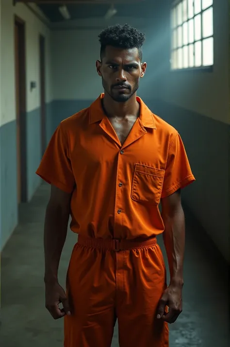 A Prisoner wearing orange uniform 