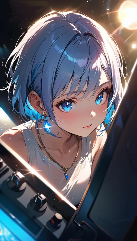 masterpiece, Highest quality, (((Practice the Electone desperately)))、Raising awareness, Sax Blue, プラチナEarrings, Platinum Necklace, White Dress, One Girl, cute, (Dynamic Lighting:1.2), Cinema Lighting, Delicate facial features, Detailed eyes, Sharp pupils,...