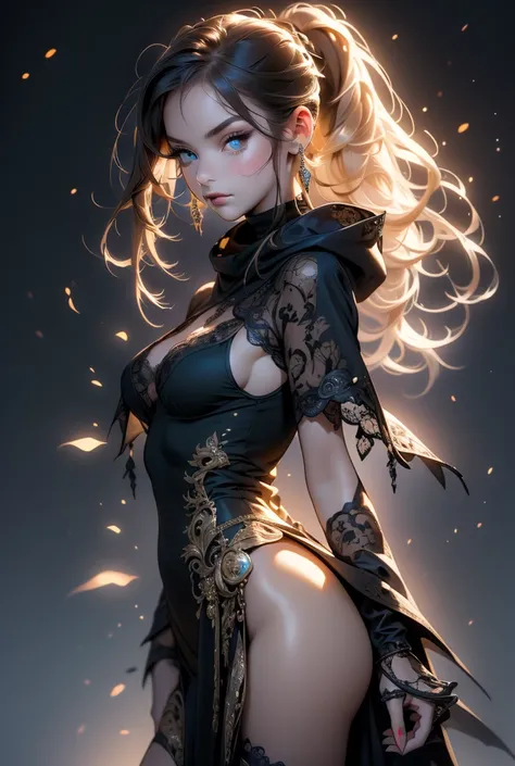 (((masterpiece, of the highest quality, super detailed))), (a witch belonging to an occult order of knights), (a knight crossed with a witch), Victorian era inspired, ((minimal but intricate beautiful armour)), (Fluttering lace flared dress with frilly pet...