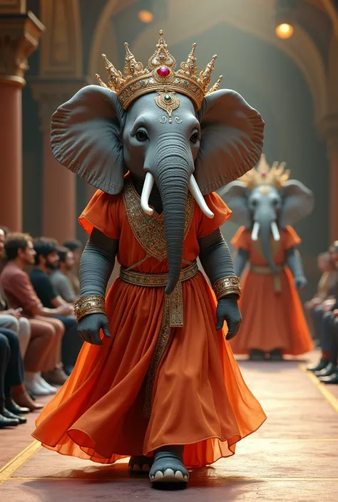 Elephants 
in a dress fasion show competitions 
