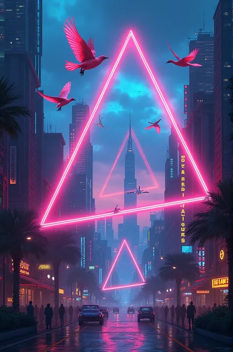 Bermuda Triangle with urban art birds in neon colors