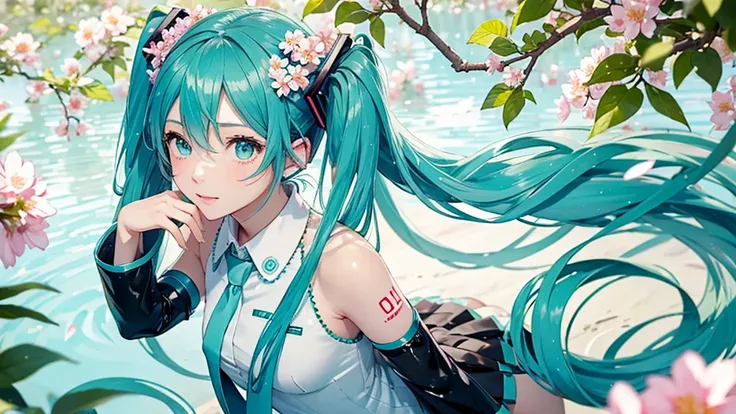 Hatsune Miku is surrounded by blooming flowers again、With new shoots sparkling with morning dew, we move forward to a brighter future