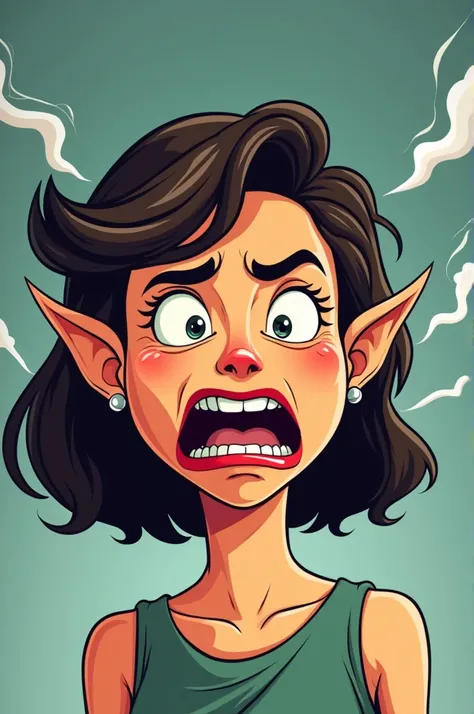 A woman shows a facial expression that hates seeing someone in a cartoon version