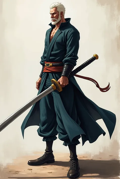 Treforger law one piece character side pose in right side looking left with his sword