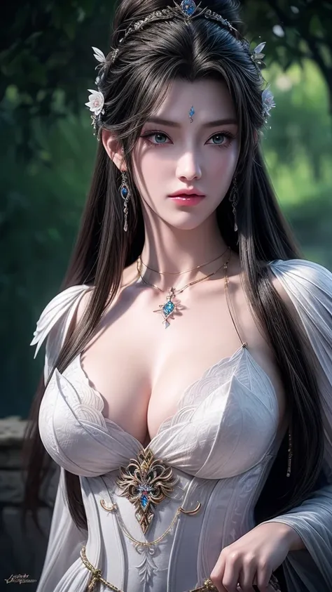 A busty woman、Close-up of a woman with very long hair, 4K detail fantasy, Movie goddess close up shot, Extremely detailed photos of the goddess, Super detailed fantasy characters, Portrait of the Knights of the Zodiac, Beautiful fantasy queen, 2. 5D CGI an...