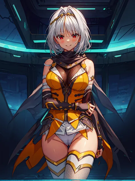 12k,masterpiece, Highest quality, Anime Style,Official Art Beautiful Lighting, 1 girl, bangs, (Inside a futuristic base:1.4),  , masterpiece,Noise Reduction,Perfect Anatomy,High resolution, Very detailed,Game CG,Dutch Angle ,Beautiful attention to detail,V...