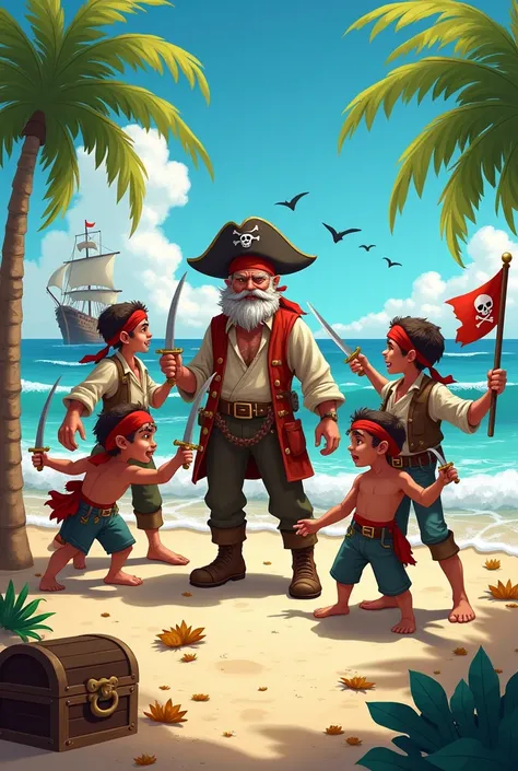 Father&#39;s Day and pirate sons on the beach