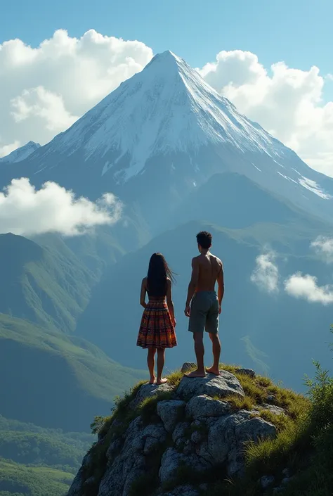 A natural girl from Eastern Highlands Province in Papua New Guinea setting with her boyfriend at the highest peak of the mountain in Highlands part of Papua New Guinea 