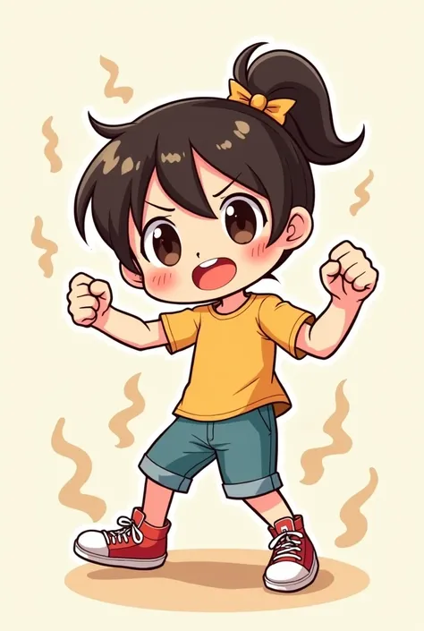 The main character of the Cup Noodle illustration, a cute girl, is making a fighting pose.