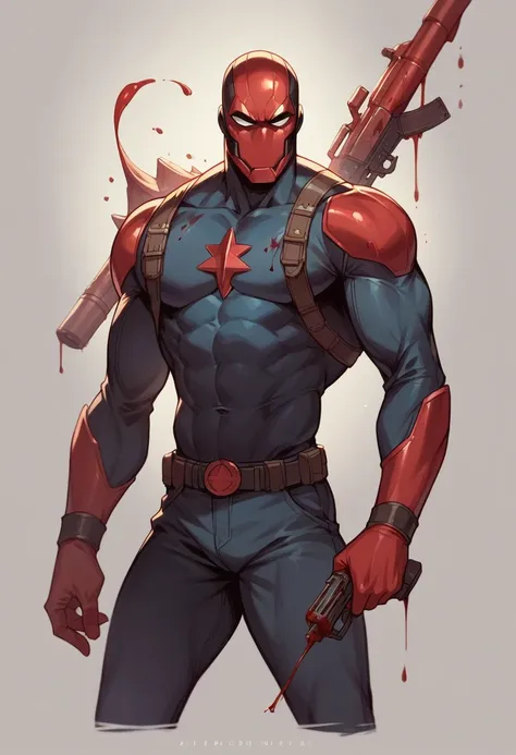 A human indigenous, with a crossbow in his hand and bathed in blood for having killed a supervillain