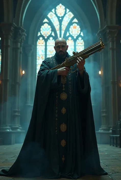 a priest with holy watergun
