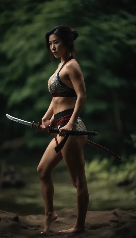 Samurai Swordsman　woman　In underwear　Full body sexy underwear　Full body sexy