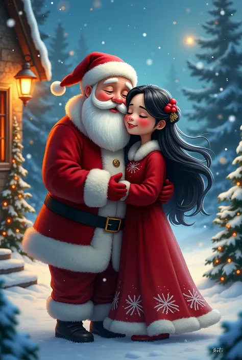 Santa Claus with his wife Black hair 