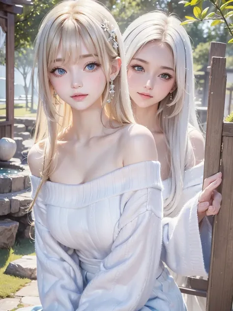 1 girl, cute face, art style, beautiful white and shining skin、blonde hair changes color depending on how the light hits it.、lon...