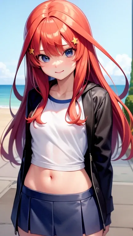 Red-haired, blue-eyed anime girls holding cameras, Loose mid-cut T-shirt,No down jacket, The shirt has less fabric, Down , (Micro Mini Skirt:1.2),Attractive Anime Girls, Anime Girls with long hair, Beautiful Anime Girls, Cute Anime Girls, Anime Girls, Cute...